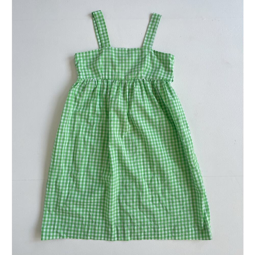 Vtg 60s 70s Green Gingham Cottagecore Picnic Dress / GIRLS XXS Ladies Retro